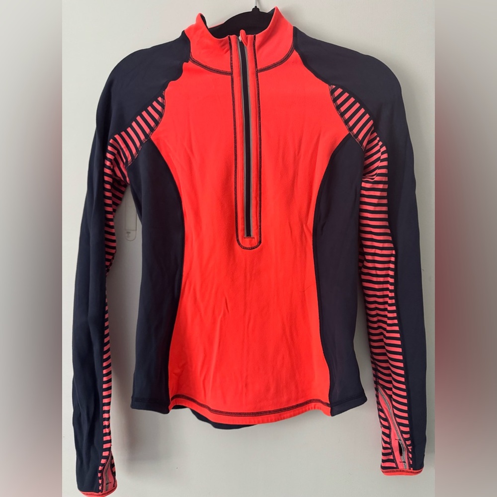 Lululemon reversible u-turn half zip in navy blue and orange size 6